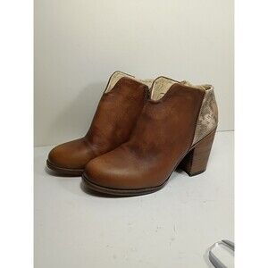 Freebird Style Brown Leather Ankle Boots Two-Tone Snake Texture Heel Size 8